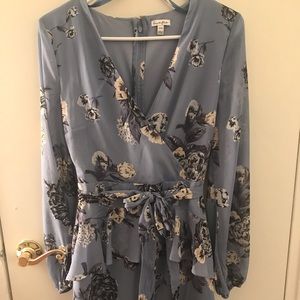Love Fire Tiered Wrap Blue/ Floral Printed Dress